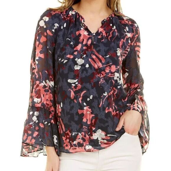 Tanya Taylor Designs LLC Women's Sz S Navy Multi Harmony Abstract Print Top - Picture 10 of 11